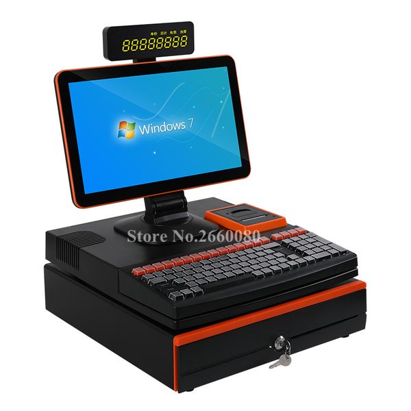 

беспроводной системы pos машина 15.6 жк-монитор кассовый аппарат с денежным ящиком 58мм чековый принтер все в одном для супермаркетов
