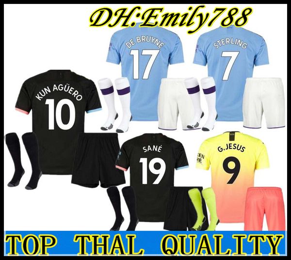 

19 20 manchester soccer jerseys 2019 2020 celebration mashup kit kun aguero de bruyne city home away shirt full kit with socks, Black;yellow