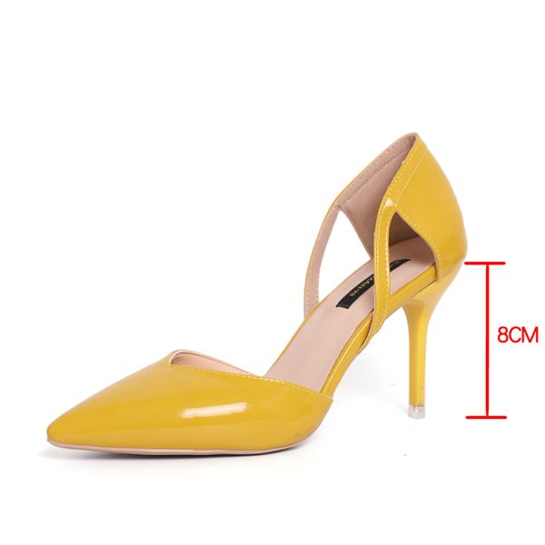 

scarpins high heels women pumps pointed toe dress patent leather shoes women heels yellow/pink shoes woman beige, Black