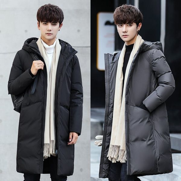 

wholesale fashion new winter men's long down jacket youth warm hooded white duck down jacket winter size s - xxxl, Black