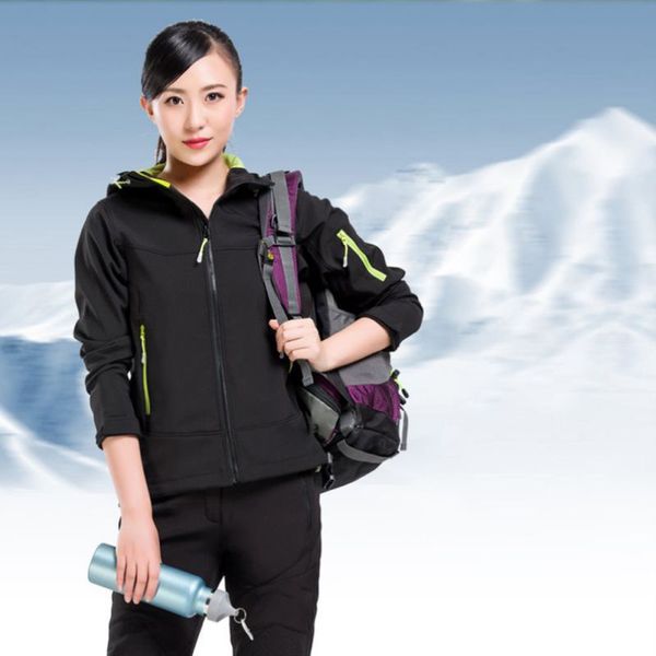 

women autumn winter softshell jacket thick single layer sports coats outdoor female windproof soft shell camping hiking jackets, Blue;black