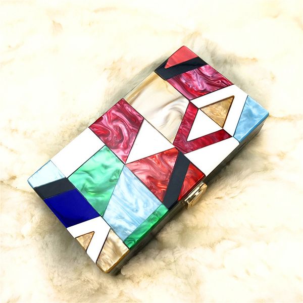 

women's messenger bag fashion luxury acrylic geometric plaid patchwork bag party ball clutch women's evening