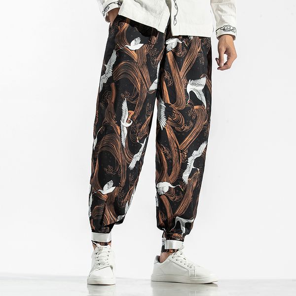

мужчины печати китайский стиль брюки мужские старинные большой размер haren брюки 2020 весна бег трусцой мужской высокое качество свободные, Black