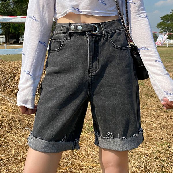 

yedinas streetwear loose short feminino high waist biker shorts women jeans denim knee length womens shorts summer korean 2020, White;black