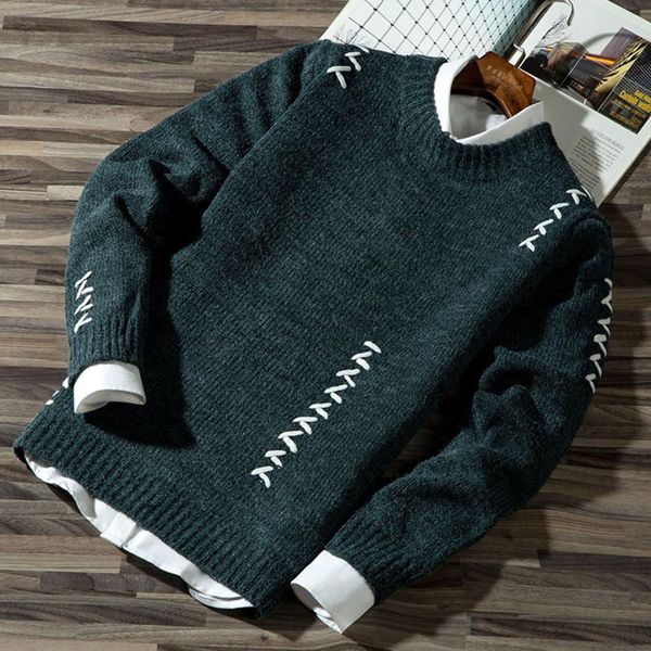 

men casual round neck long sleeve pullover knitted sweater for autumn winter, White;black
