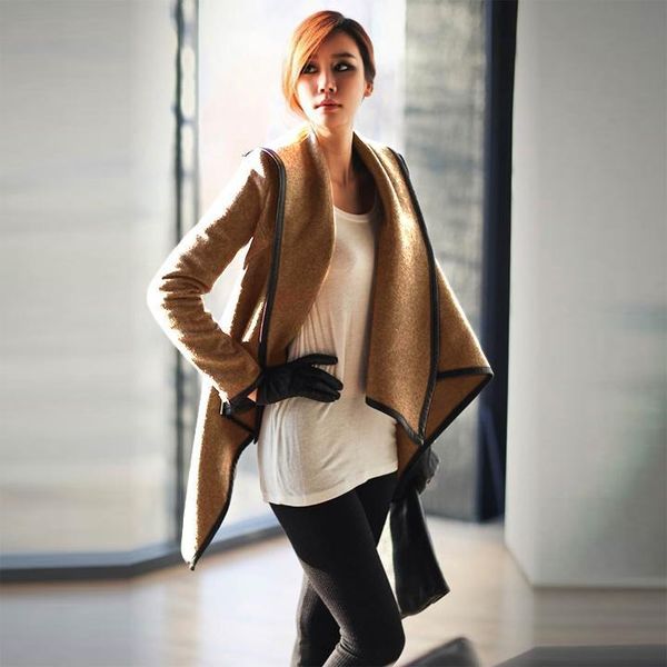 

new stylish women's long sleeve jacket coat turtleneck warm solid thickening casual european fashion style overcoat, Black