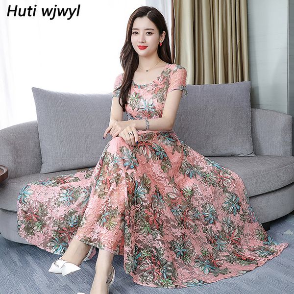 

bodycon party vestidos 2019 elegant women floral chiffon boho maxi dress summer vintage 3xl plus size print beach midi sundress, Black;gray