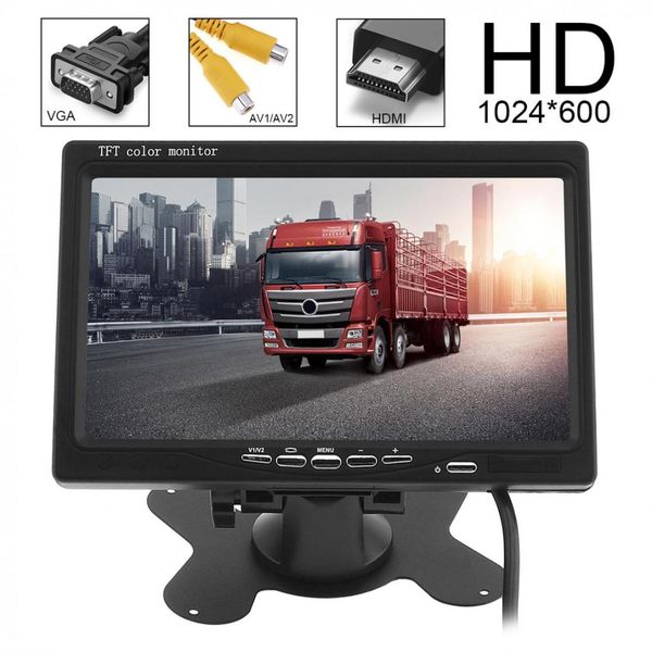 

7 inch 1024x600 tft lcd car rear view monitor 2 video input dvd vcd headrest vehicle monitor support audio video hdmi vga