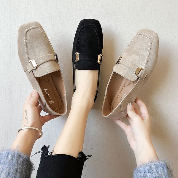 

slip on shoes for women loafers with fur autumn square toe casual female sneakers flats 2019 fashion women's oxfords slip-on, Black