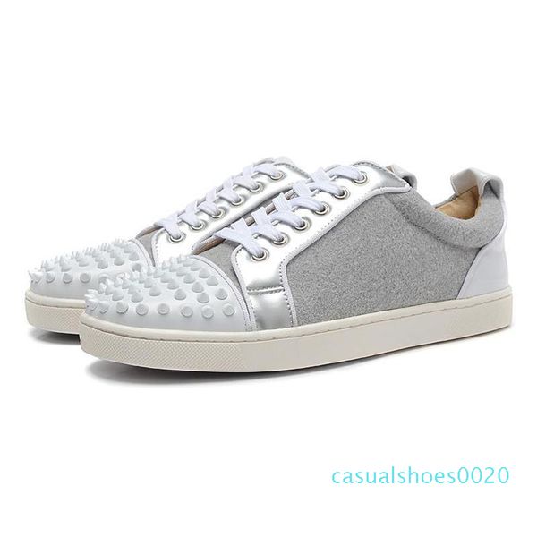 

luxury casual shoes red bottom ace glitter rivet studded spikes bead velvet leather business party men women brand design flats loafers c20, Black