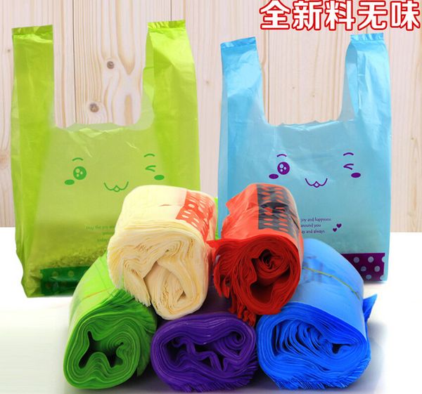 

smile large plastic bags shopping bag with handle for takeout vest vest pocket supermarket shopping plastic pouch bag