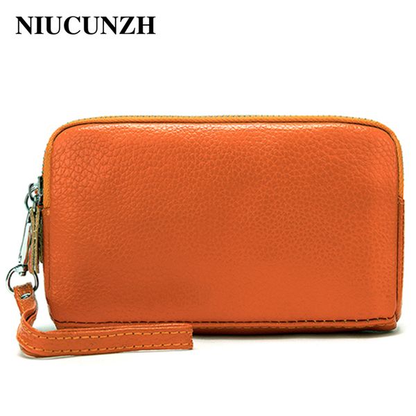 

niucunzh wallet women double zipper coin purse genuine leather small money clutch bags ladies day clutch purse for phone female, Red;black