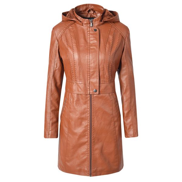 

leather jacket 2019 new autumn winter plus size loose brown black coffee long pu coat russian warmth clothing feminina cx1030