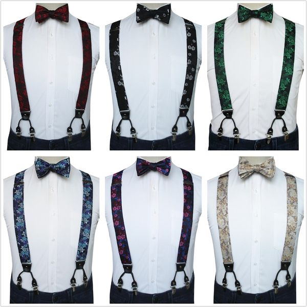 

jemygins original woven flower suspender self bowtie pocket square set for weding party fashion braces suspender, Blue;purple