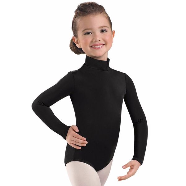 

kids black long sleeve ballet leotards for girls gymnastics lycra spandex turtleneck dance leotard bodysuits team basics, Black;red