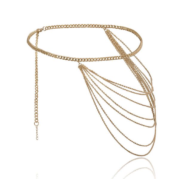 

64cm multilayer chain belts gold silver waist chain vintage simple geometric female body for women hip hop waistbands, Black;brown