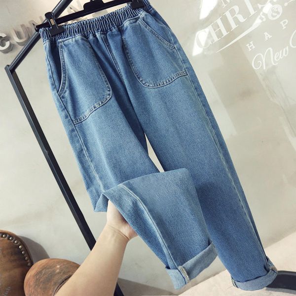 

large size jeans women with high waisted harem pants female loose elastic streetwear denim blue boyfriend jeans for women q1798