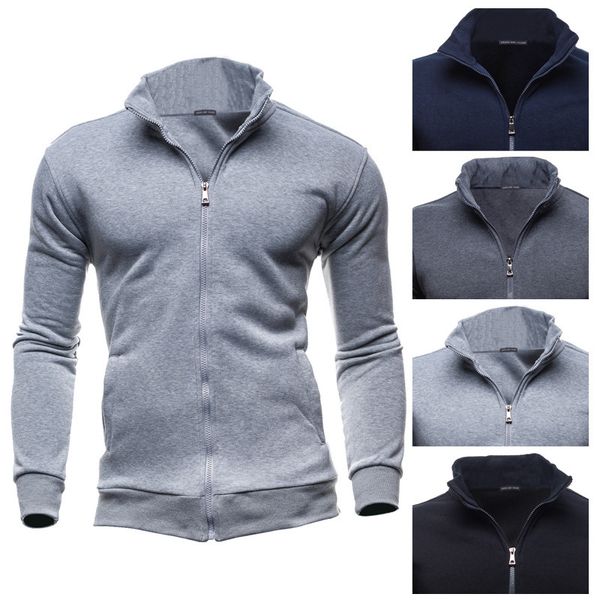 

men's hoodies & sweatshirts mens solid vintage zipper pullover jacket fashion stand collar male slim fit casual, Black