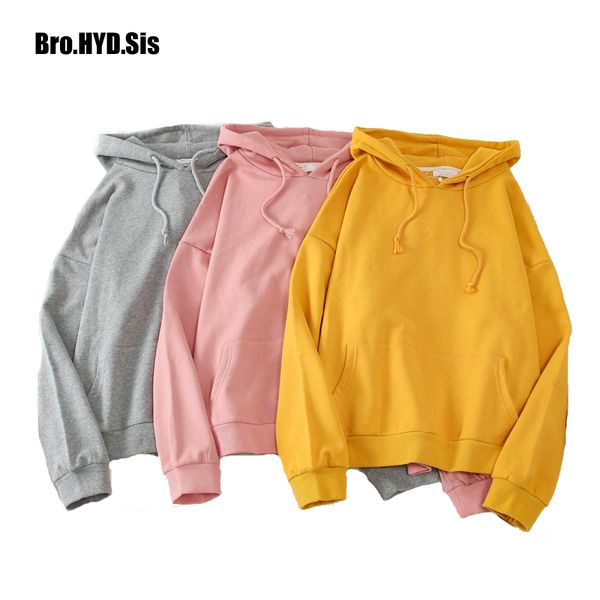 

casual women hoodies solid color cotton long sleeve hooded sweatshirts teens pullovers 2020 spring new korean woman, Black