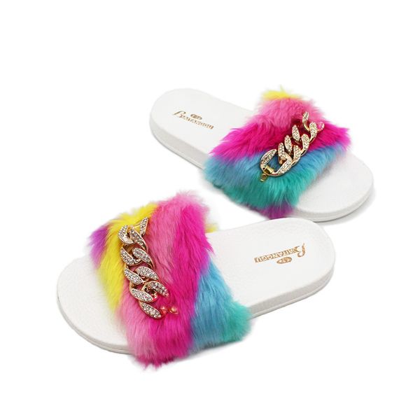 

fashion womens slippers ladies slip on fluffy faux fur flat fashion candy color female casual slipper flip flop sandal, Black