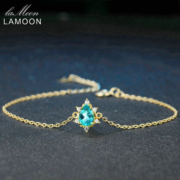 

lamoon 5x7mm 1.6ct 100% natural pear cut blue apatite 925 sterling silver jewelry chain bracelet lmhi043, Black