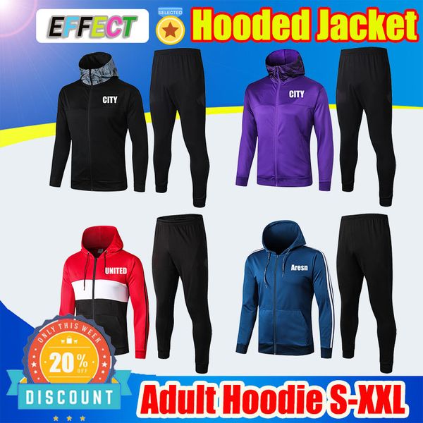 

full zipper 2019 2020 mens manchester soccer pogba hoodies jacket 19 20 city united tranining suits pulisic coat windbreaker sportwear sets, Black
