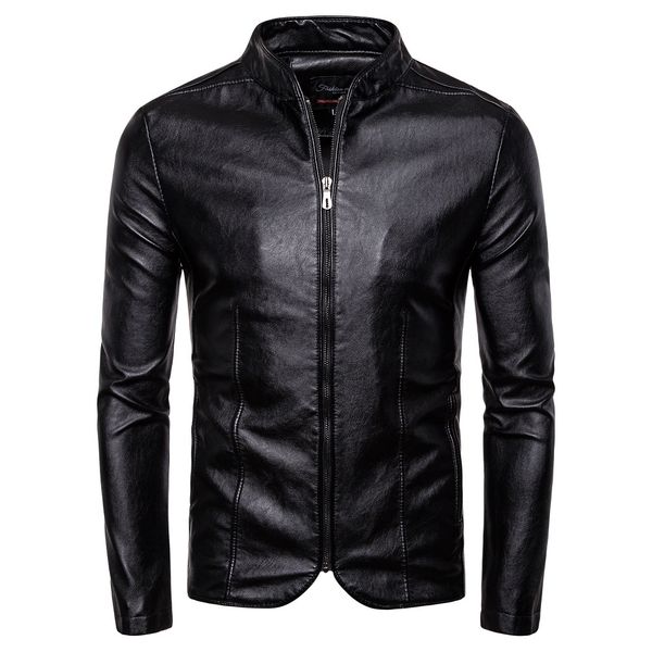 

purchasing agents 2019 spring and autumn new style men stand collar locomotive large size casual leather coat jacket, Black
