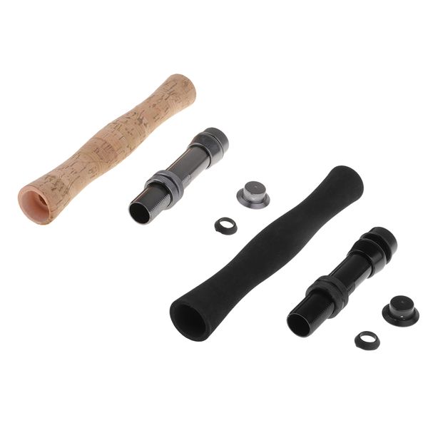 

2 sets cork/eva fly fishing rod handle grip with reel seat for rod building or repair, 2 types