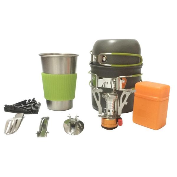 

9 in 1 picnic bowl pot pan set non-stick pots pans bowls cups portable aluminum alloy camping hiking tableware cookware travel