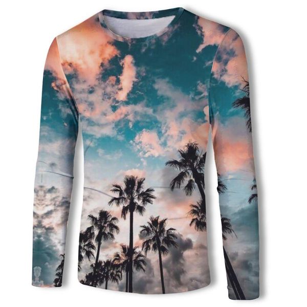 

discount promotion fashion men's shirts tree landscape print long sleeves men's shirts street clothing, White;black