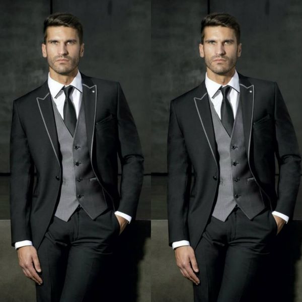 

2019 последние slim fit свадебные смокинги пик отворотом жениха носить смокинги стиль человек куртка блейзер 3 шт костюм (куртка + брюки + ж, Black;gray