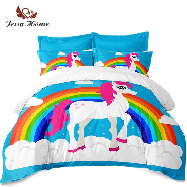 Purple Unicorn Bedding Set Size Sky Blue Duvet Cover Rainbow Bed