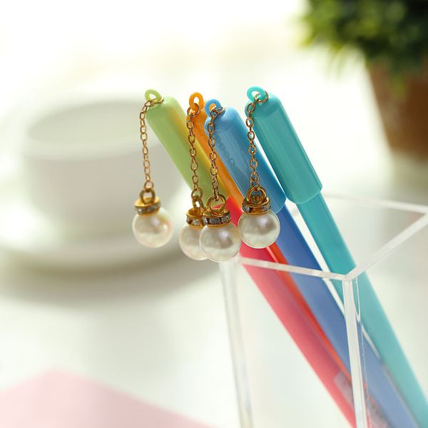 

5pcs jewel pearl pendant gel pen candy roller pen 0.5mm blue color ink pens kids gift stationery school supplies eb891