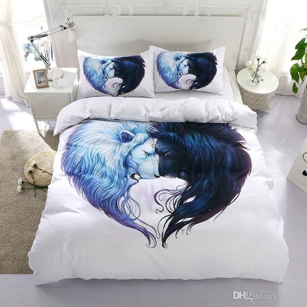 

3d printing bedding set king size kissing lion 2 3 pcs bedding set animals duvet cover with pillowcase