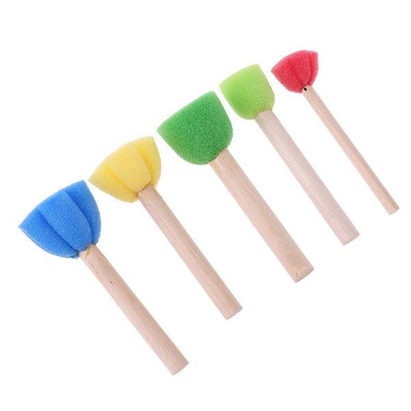 

5pcs round sponge brush tool with wood handle art graffiti painting toy other hand tools