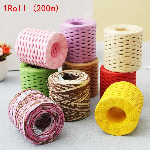 

200m/roll color paper rope raffia ribbon decoration cords gift box wrapping packing scrapbooking crafts wedding party decoration, Black;white
