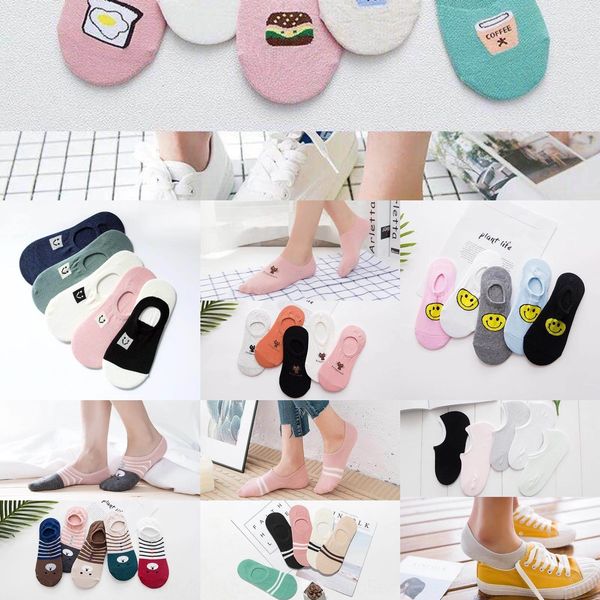 

2020 summer women's boat boat invisible invisible socks shallow cartoon casual cotton breathable anti-skid women's socks, Pink;yellow