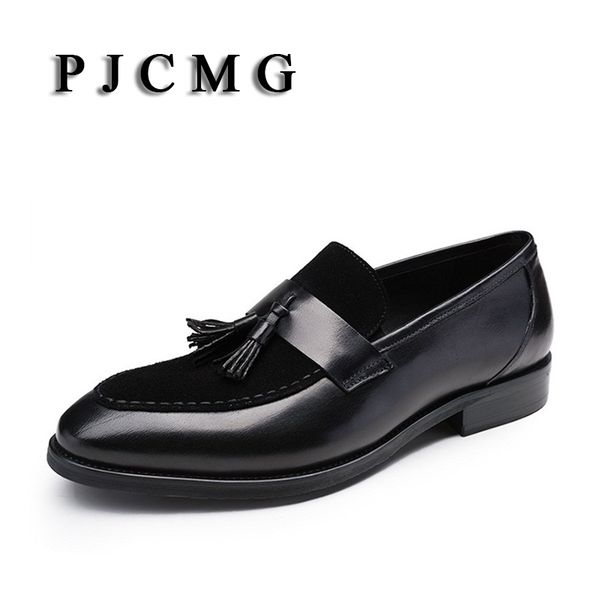 

pjcmg new luxury breathable black/red dress genuine formal leather pointed toe slip-on wedding business office shoes