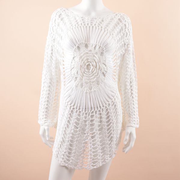 

sarongs a3228 ladies crochet handmade beach tunic plus size summer swimming suit bikini cover up beachwear one piece saida de praia, Blue;gray