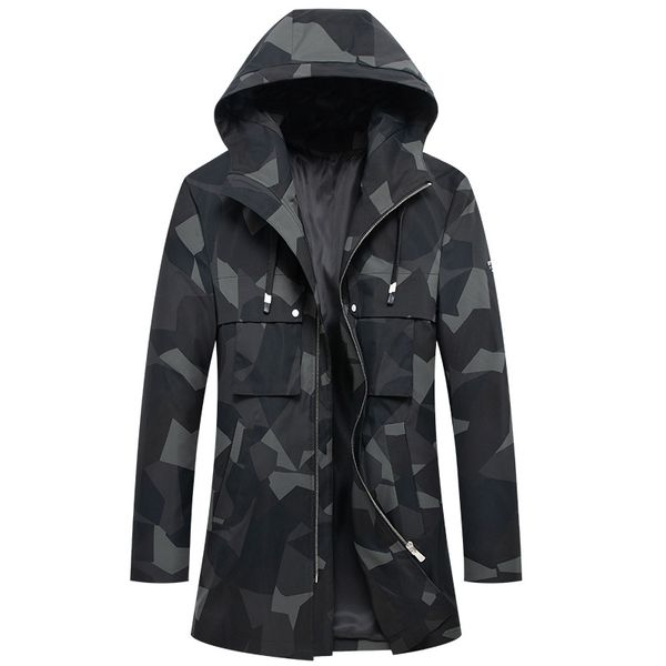 

men's jacket new spring autumn men camouflage hooded jackets casual coat male mid-long jakcet quality double wear clothing, Black;brown