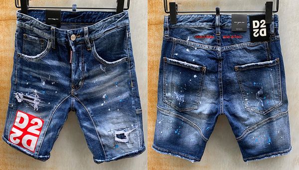 

summer style brand d2 italy jeans men shorts jeans men denim trousers straight paint slim blue hole shorts for