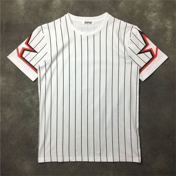 

mens t shirt men women pentagram star short sleeve striped printing t shirt mens shirts tees size s-xxl, White;black