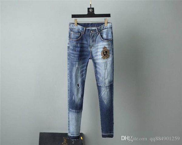 

2019 новые мужские проблемных разорвал байкер джинсы мотоциклов slim-подходят байкер джинсовые брюки мода дизайнерские джинсы хип-хоп мужски, Blue