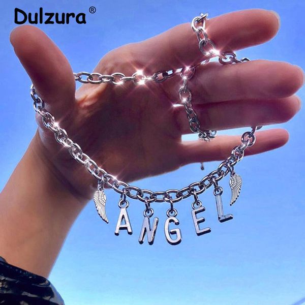 

ins trendy daddy angel letter necklaces women harajuku stainless steel party choker punk style personalized sliver beads chain, Silver