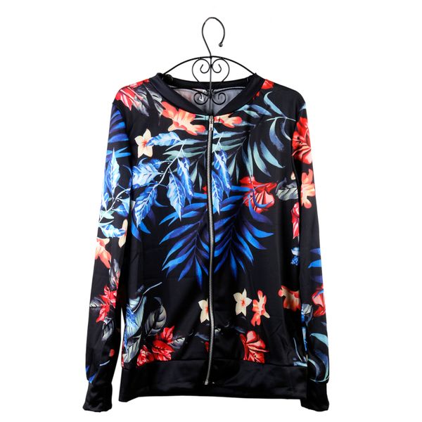 

thin jacket women flower floral print retro lady zipper short thin slim bomber jackets coat women fashion basic casual outerwear, Black;brown