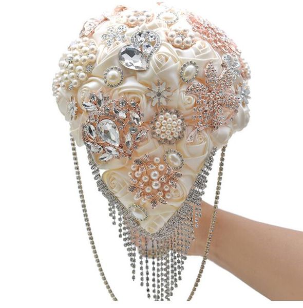 Top Quality Bouquets de casamento com fita e do diamante Romantic Flower Rose Handmade Artificial Bridal Bouquet Acessórios para casamentos