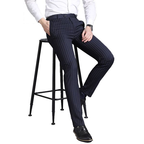 

men's suits & blazers men suit pants 2021 spring business mens dress pant slim homme stripe trousers male navy blue formal, White;black