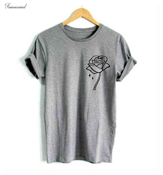 

rose flower pocket tshirt women print casual funny t shirt women for lady tee hipster tumblr drop ship, White