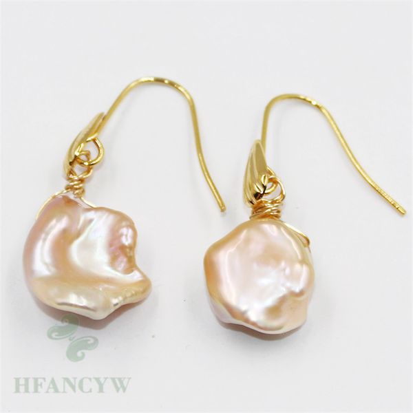 

14-15mm purple baroque pearl earrings hook luxury fashion jewelry no damage classic wedding chic women earbob dangler, Silver