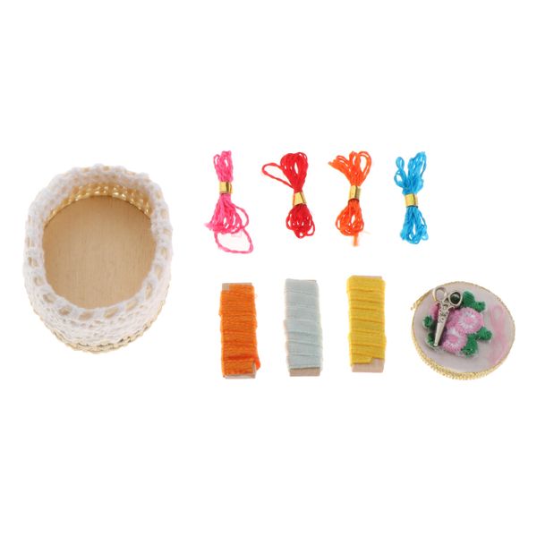

1/12 scale dollhouse mini embroidery basket toolkit kids role play toy